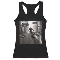 Raccoon Selfie With Bigfoot UFO Racerback Tank Top Funny Feral Lover Gifts - Wonder Print Shop