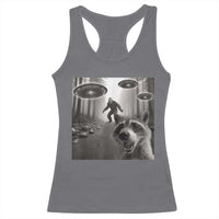 Raccoon Selfie With Bigfoot UFO Racerback Tank Top Funny Feral Lover Gifts - Wonder Print Shop