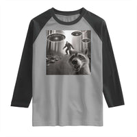 Raccoon Selfie With Bigfoot UFO Raglan Shirt Funny Feral Lover Gifts - Wonder Print Shop