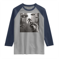 Raccoon Selfie With Bigfoot UFO Raglan Shirt Funny Feral Lover Gifts - Wonder Print Shop