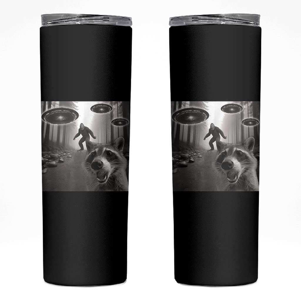 Raccoon Selfie With Bigfoot UFO Skinny Tumbler Funny Feral Lover Gifts - Wonder Print Shop