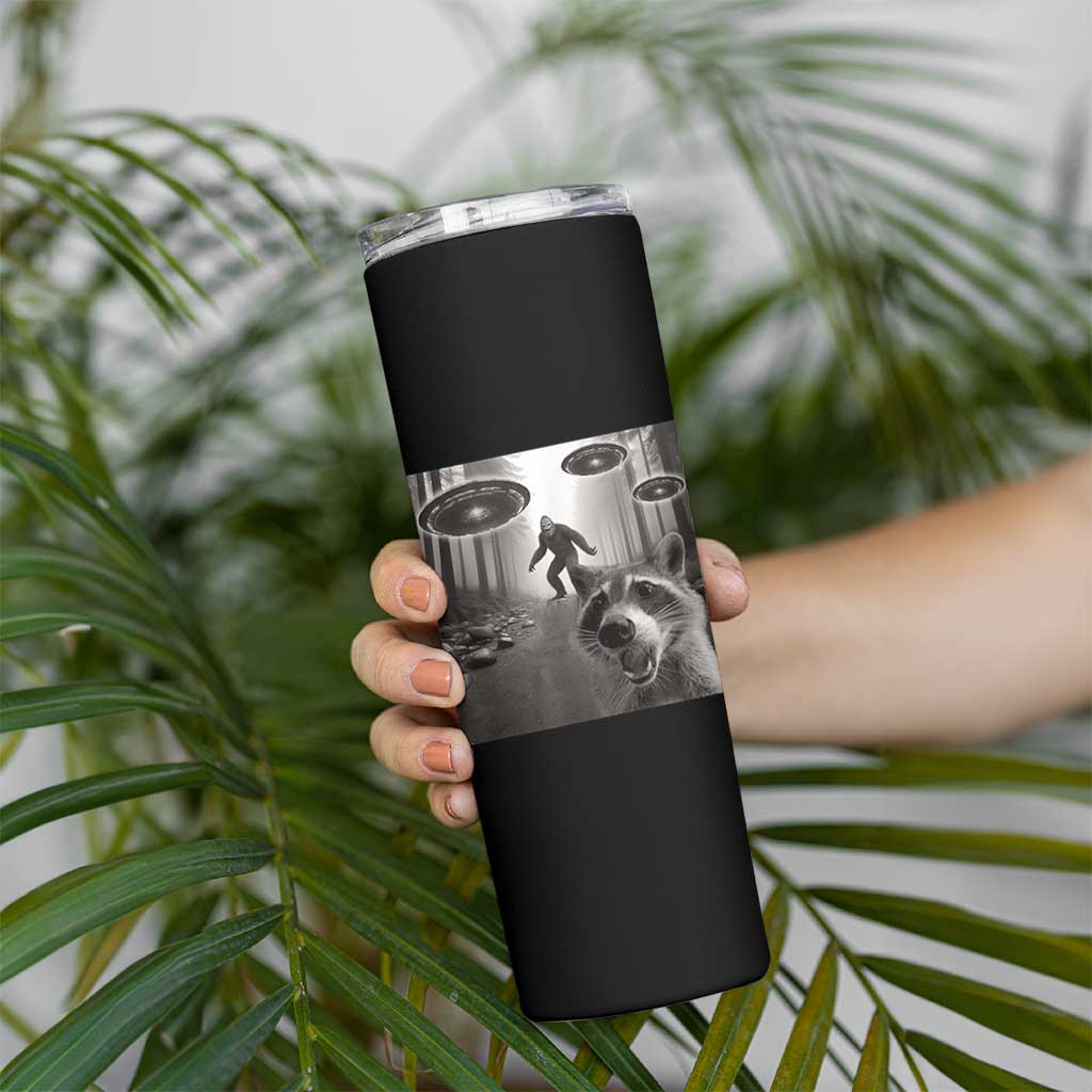 Raccoon Selfie With Bigfoot UFO Skinny Tumbler Funny Feral Lover Gifts - Wonder Print Shop