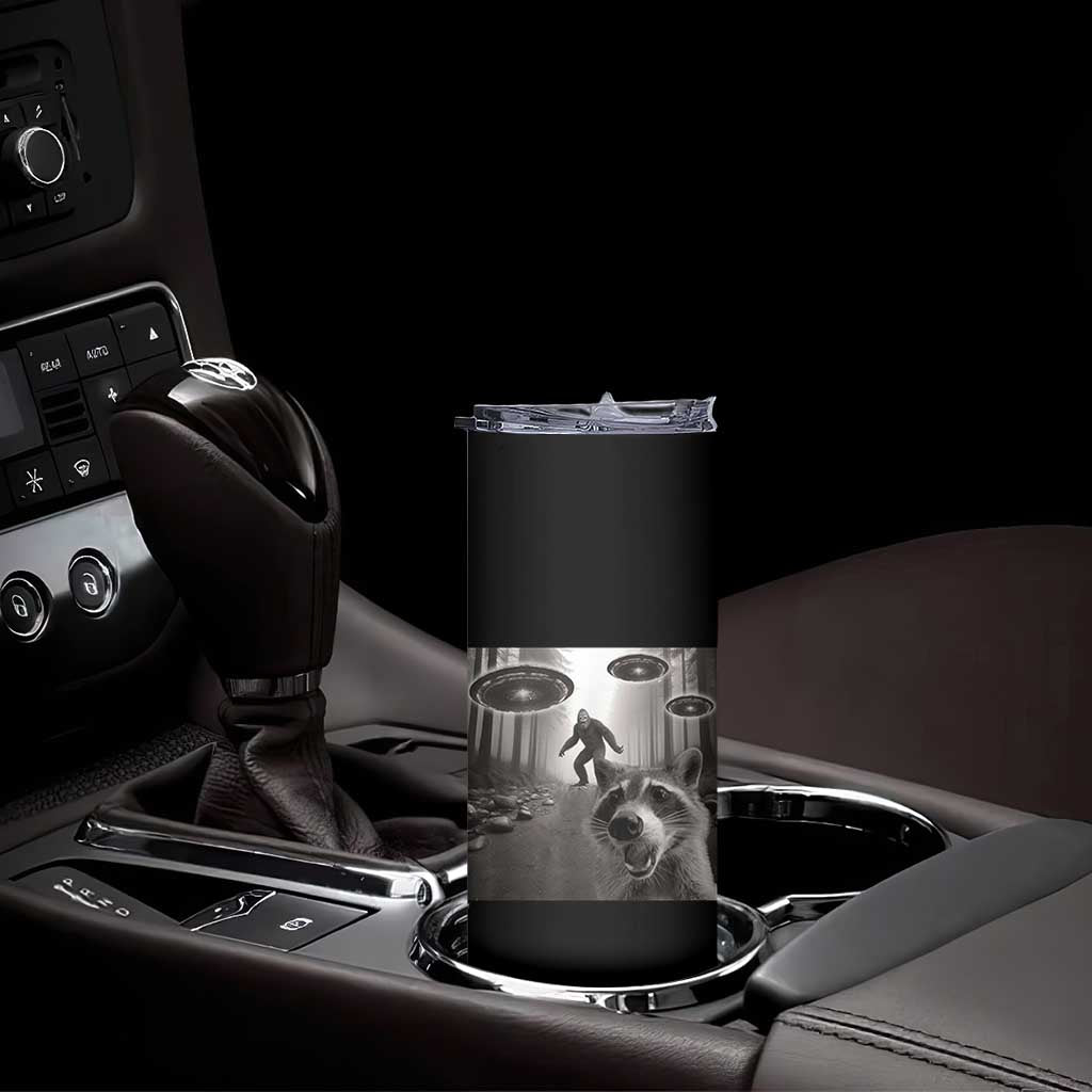 Raccoon Selfie With Bigfoot UFO Skinny Tumbler Funny Feral Lover Gifts - Wonder Print Shop