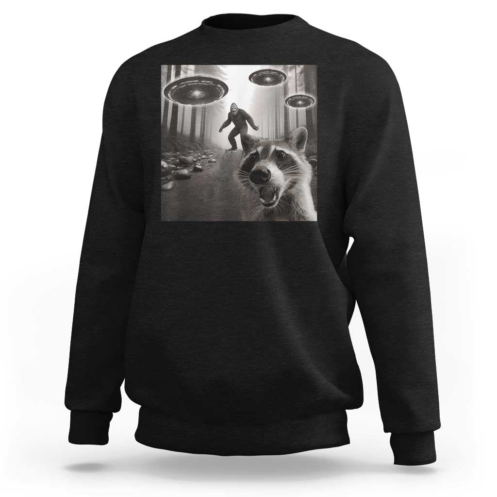 Raccoon Selfie With Bigfoot UFO Sweatshirt Funny Feral Lover Gifts - Wonder Print Shop