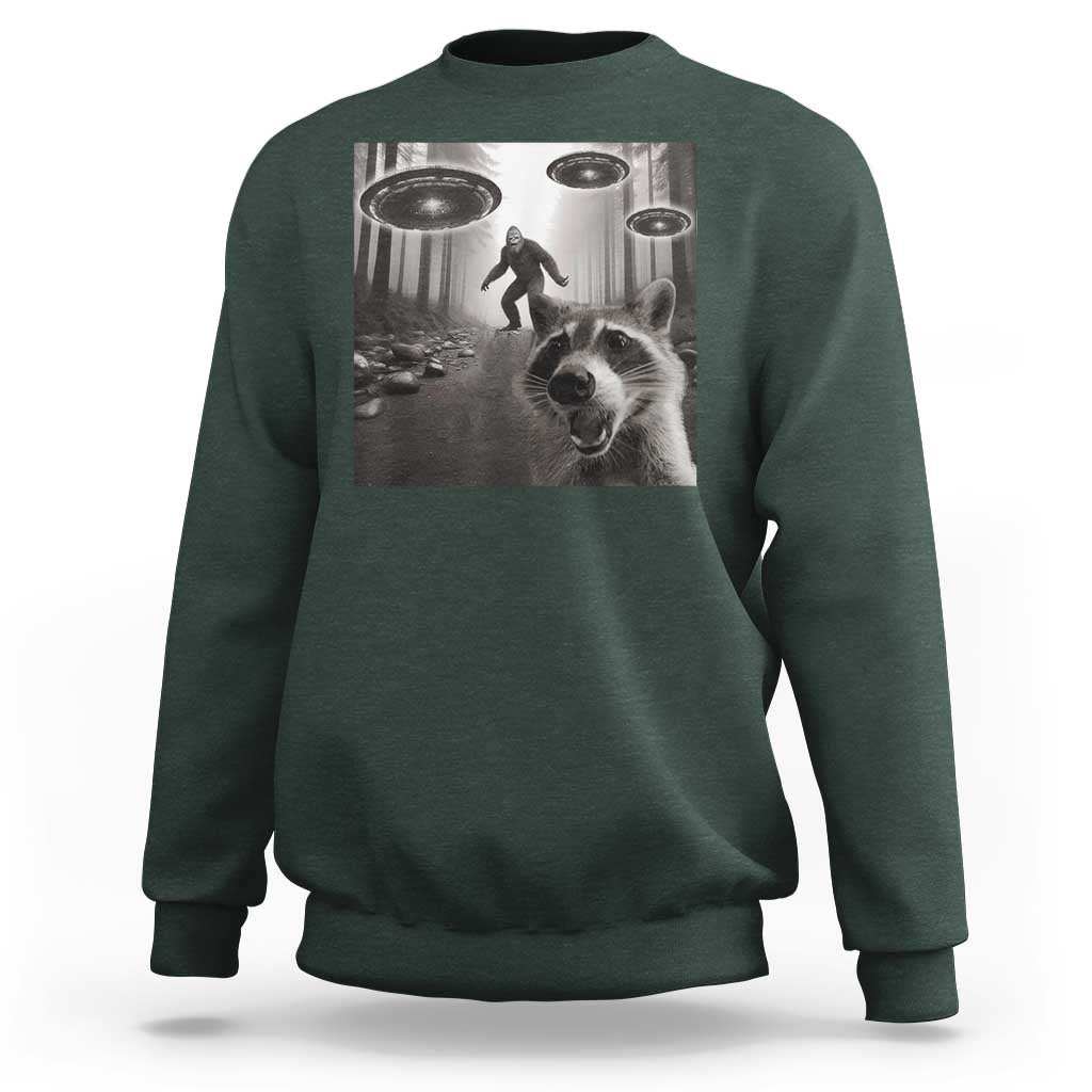 Raccoon Selfie With Bigfoot UFO Sweatshirt Funny Feral Lover Gifts - Wonder Print Shop