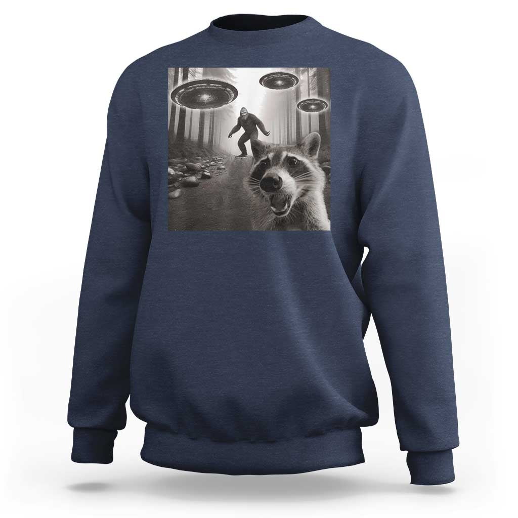 Raccoon Selfie With Bigfoot UFO Sweatshirt Funny Feral Lover Gifts - Wonder Print Shop