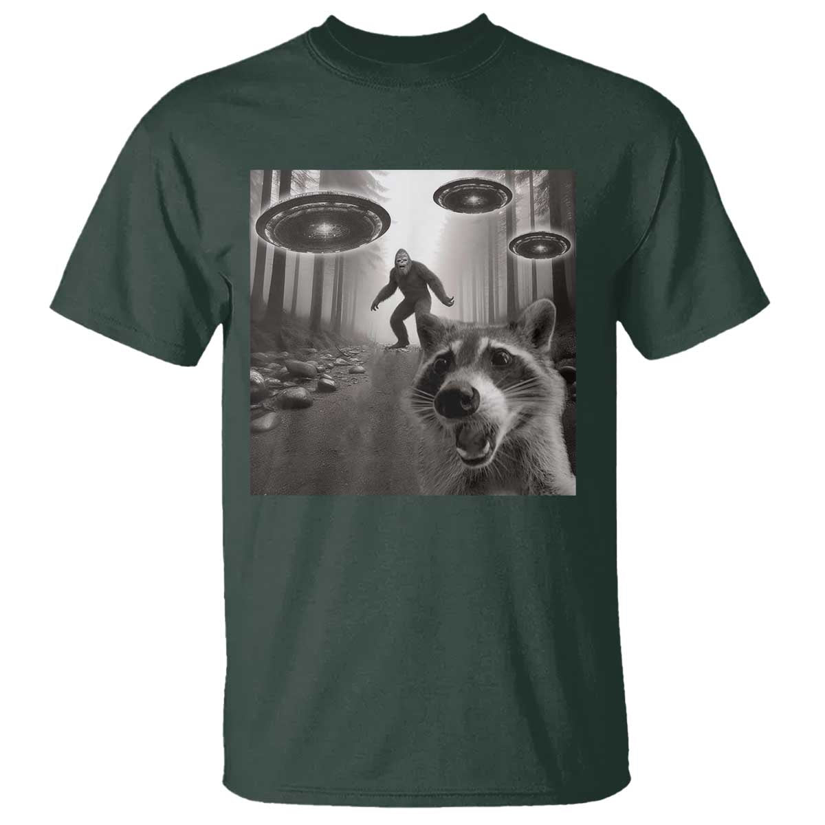 Raccoon Selfie With Bigfoot UFO T Shirt Funny Feral Lover Gifts - Wonder Print Shop