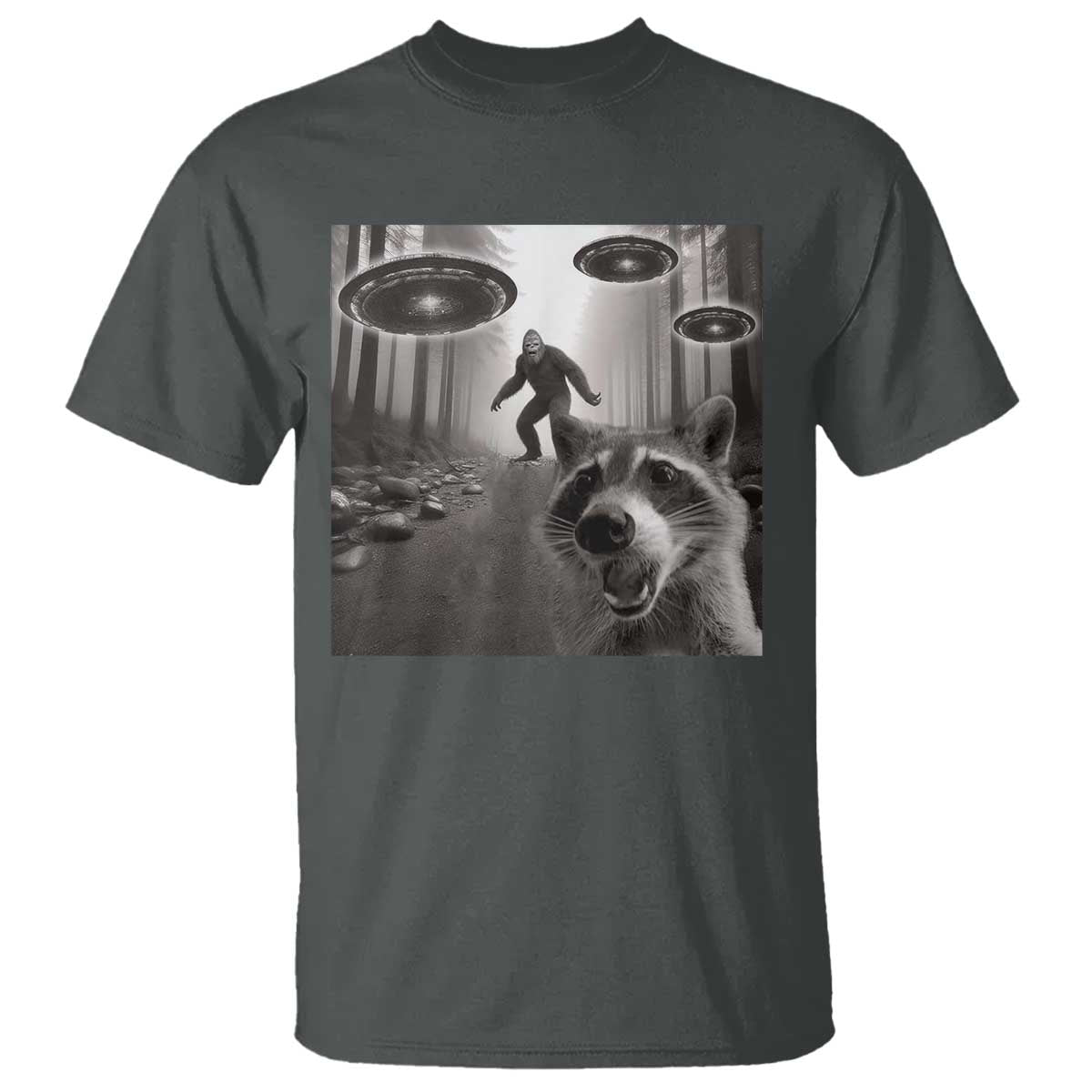 Raccoon Selfie With Bigfoot UFO T Shirt Funny Feral Lover Gifts - Wonder Print Shop