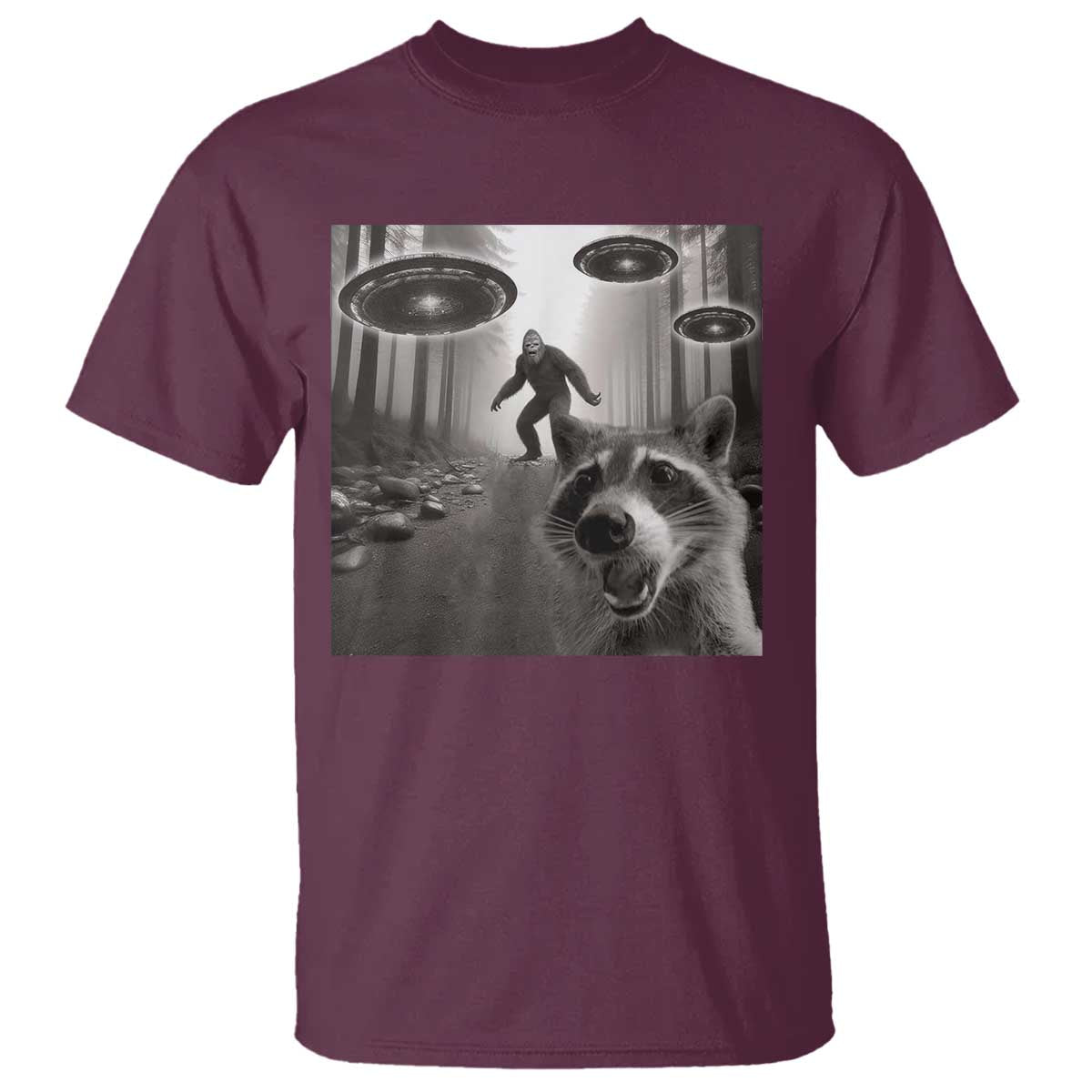 Raccoon Selfie With Bigfoot UFO T Shirt Funny Feral Lover Gifts - Wonder Print Shop