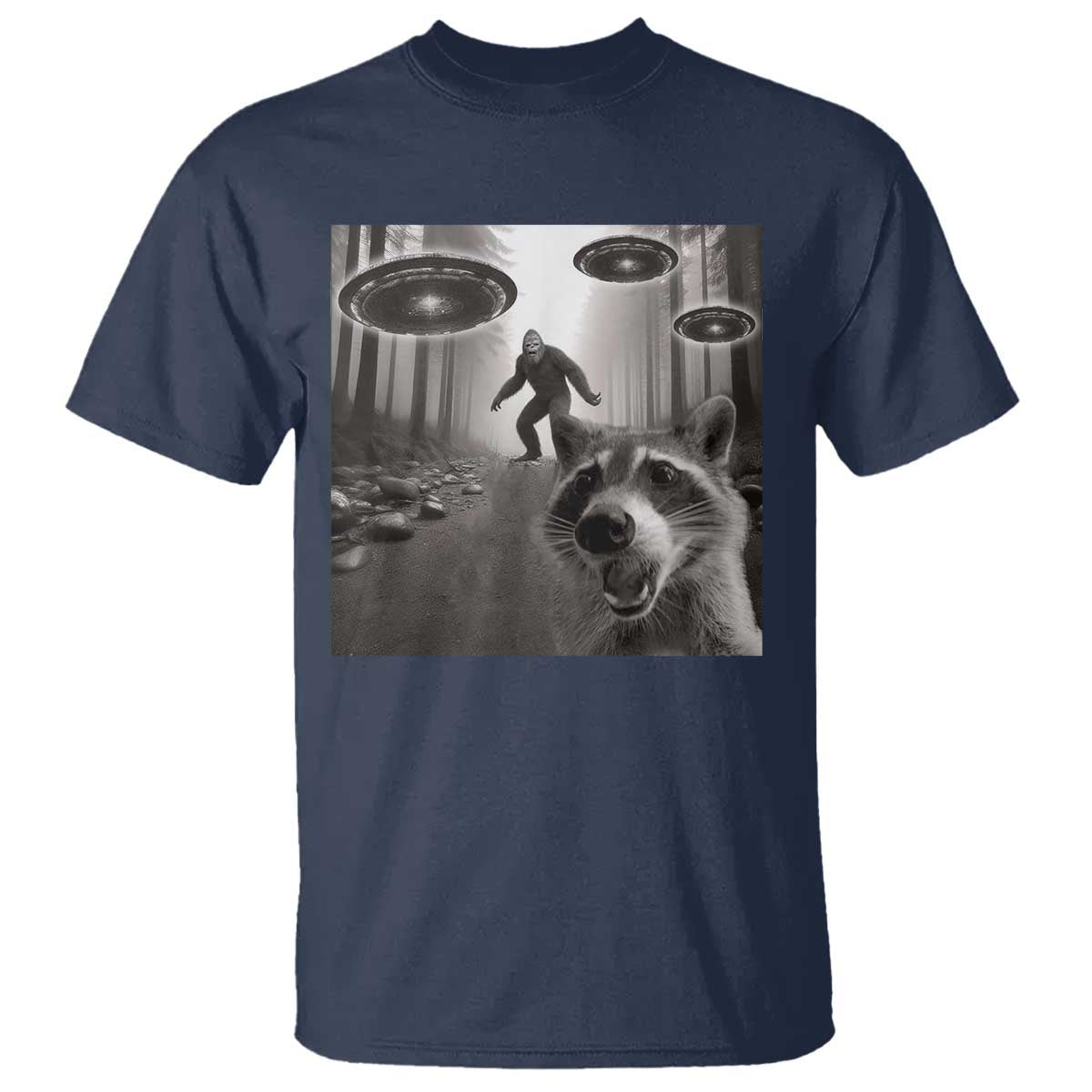 Raccoon Selfie With Bigfoot UFO T Shirt Funny Feral Lover Gifts - Wonder Print Shop