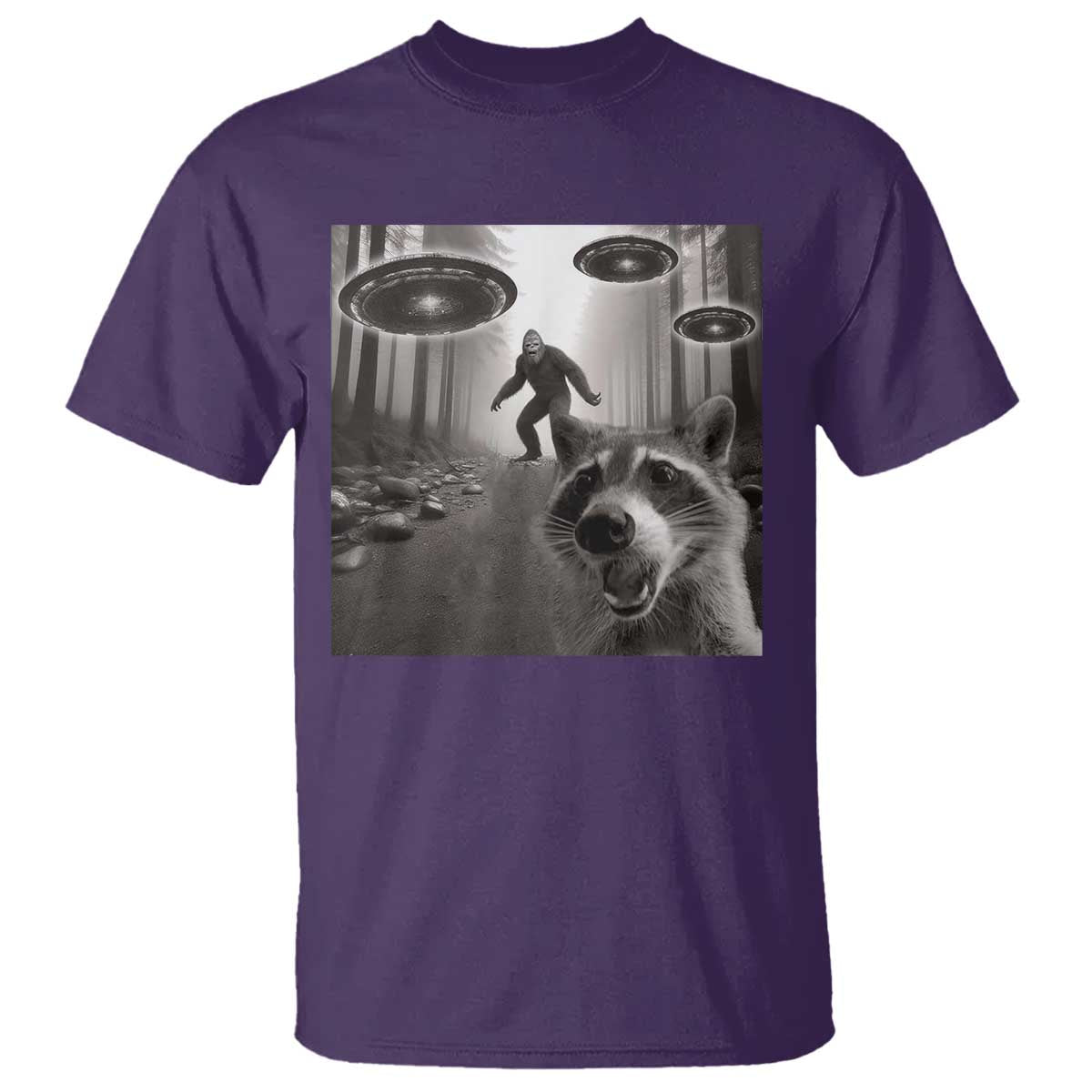 Raccoon Selfie With Bigfoot UFO T Shirt Funny Feral Lover Gifts - Wonder Print Shop