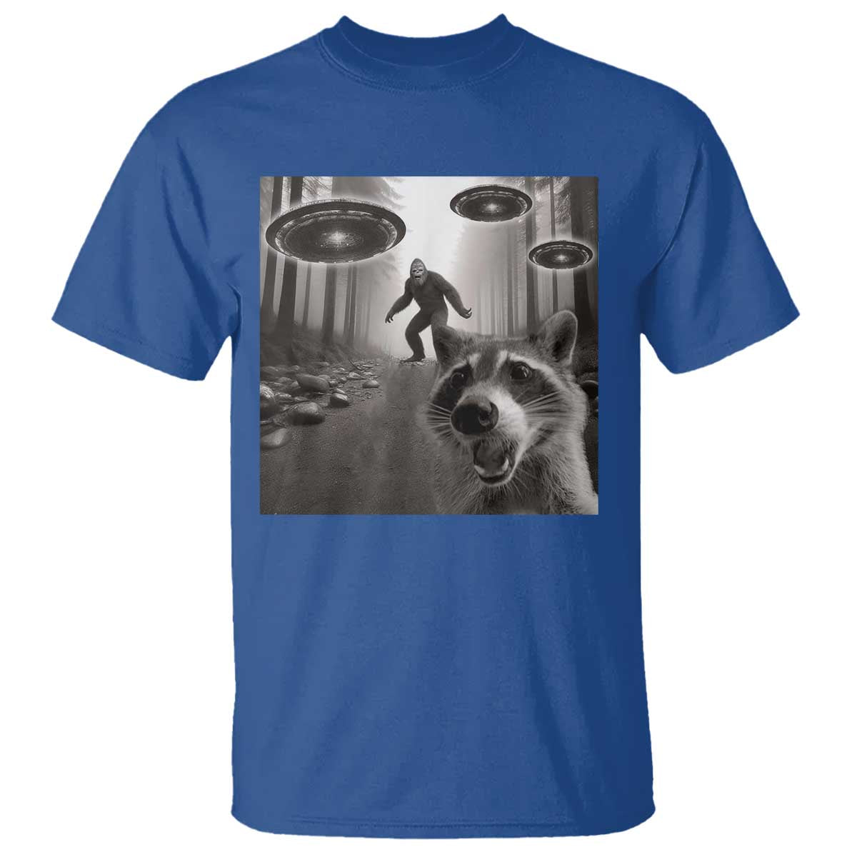 Raccoon Selfie With Bigfoot UFO T Shirt Funny Feral Lover Gifts - Wonder Print Shop