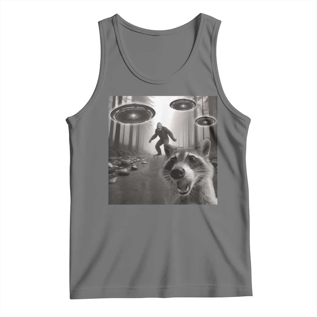 Raccoon Selfie With Bigfoot UFO Tank Top Funny Feral Lover Gifts - Wonder Print Shop