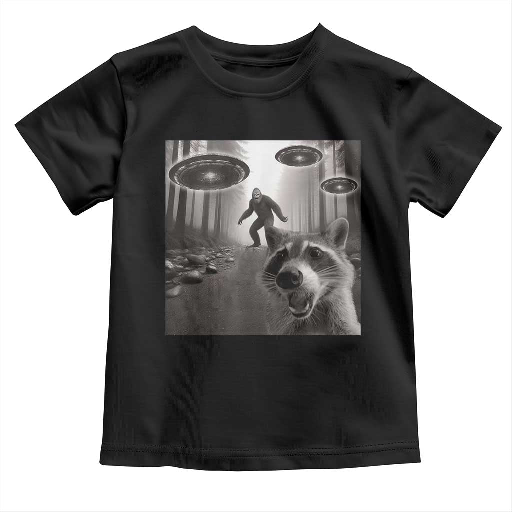 Raccoon Selfie With Bigfoot UFO Toddler T Shirt Funny Feral Lover Gifts - Wonder Print Shop