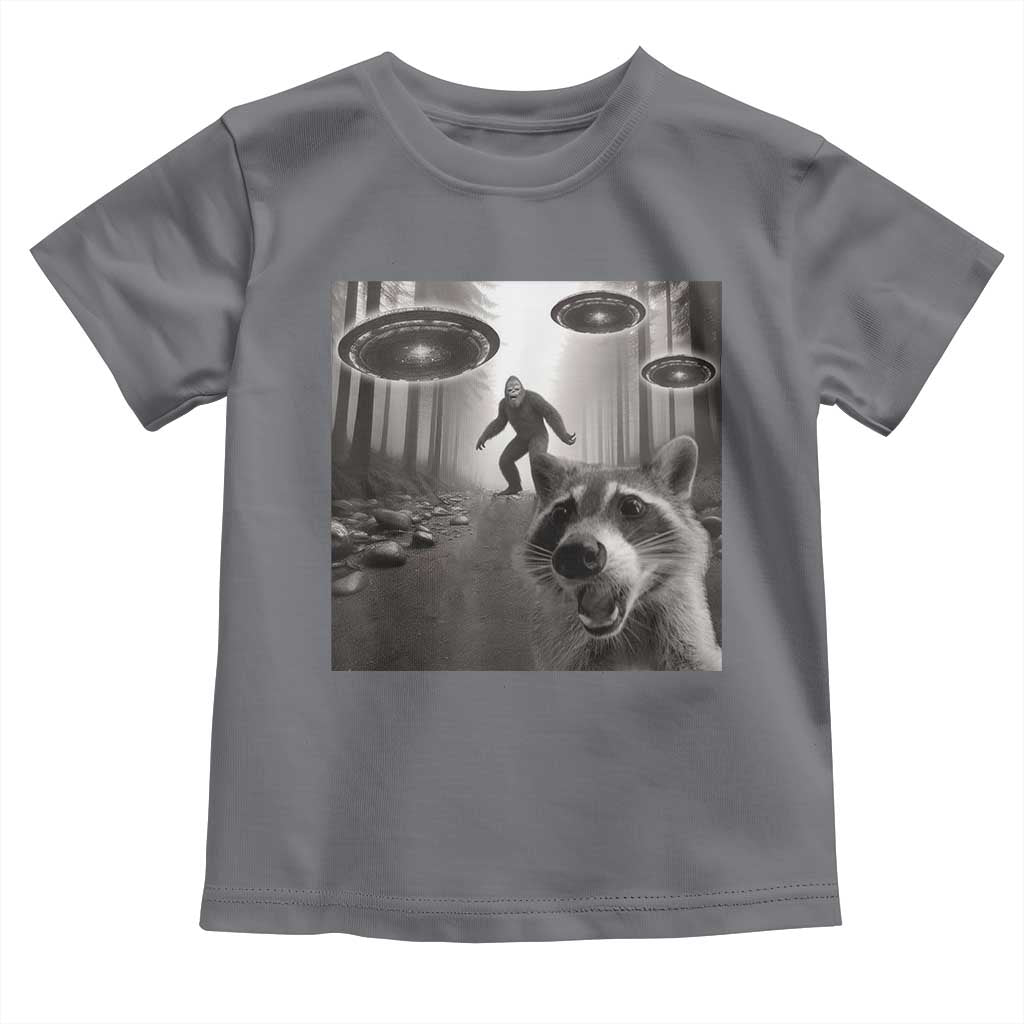 Raccoon Selfie With Bigfoot UFO Toddler T Shirt Funny Feral Lover Gifts - Wonder Print Shop