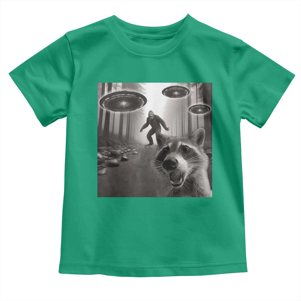 Raccoon Selfie With Bigfoot UFO Toddler T Shirt Funny Feral Lover Gifts - Wonder Print Shop