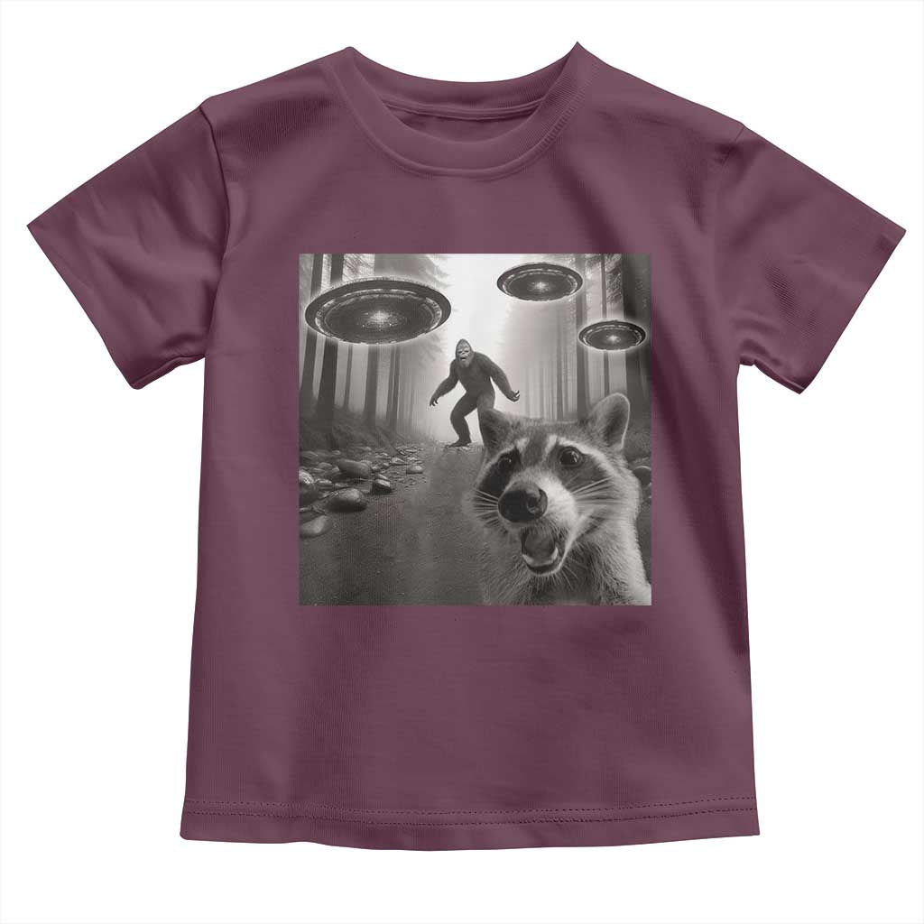 Raccoon Selfie With Bigfoot UFO Toddler T Shirt Funny Feral Lover Gifts - Wonder Print Shop