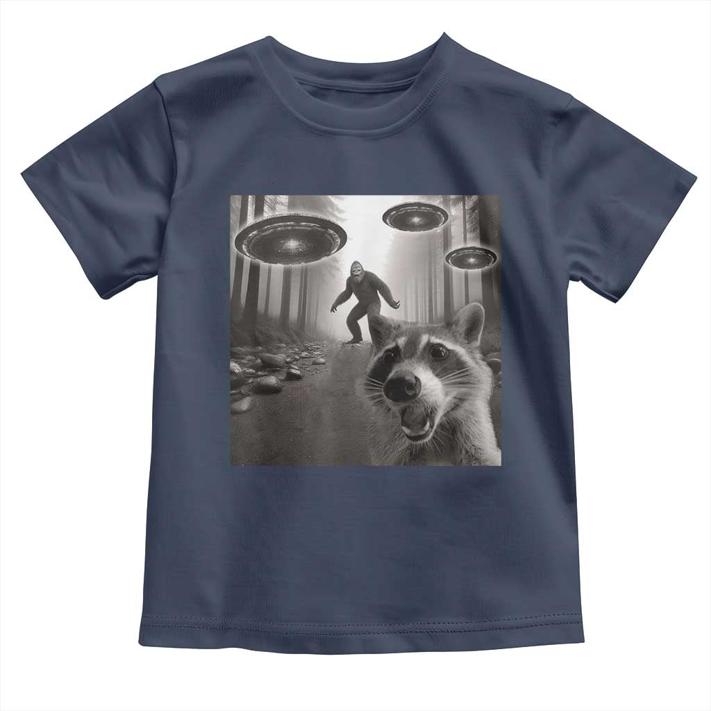 Raccoon Selfie With Bigfoot UFO Toddler T Shirt Funny Feral Lover Gifts - Wonder Print Shop