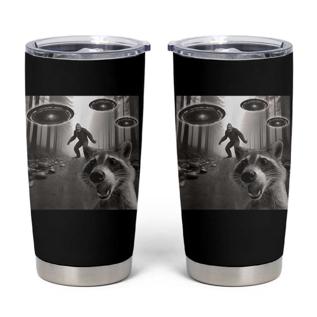 Raccoon Selfie With Bigfoot UFO Tumbler Cup Funny Feral Lover Gifts - Wonder Print Shop
