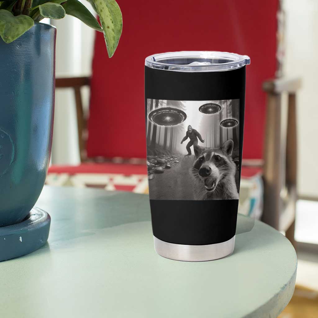 Raccoon Selfie With Bigfoot UFO Tumbler Cup Funny Feral Lover Gifts - Wonder Print Shop