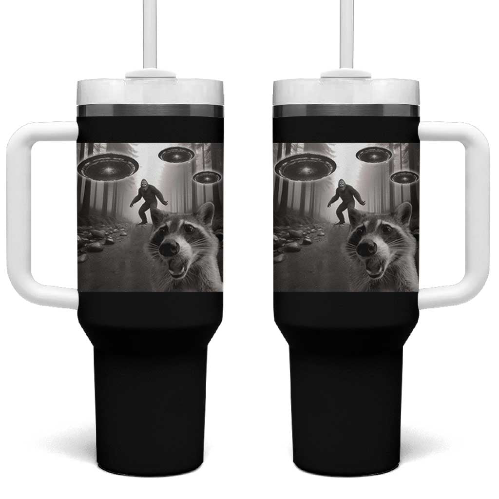 Raccoon Selfie With Bigfoot UFO Tumbler With Handle Funny Feral Lover Gifts - Wonder Print Shop