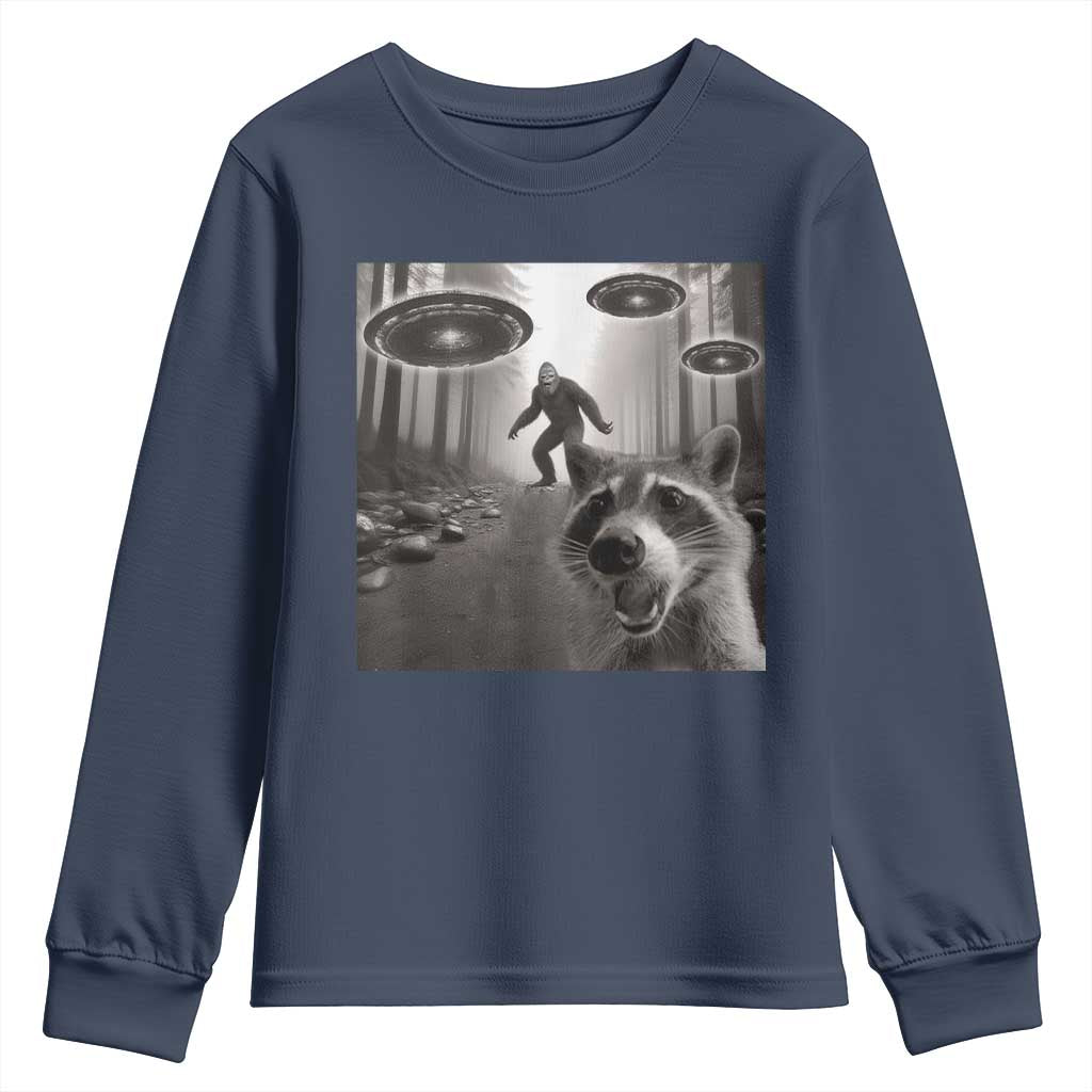 Raccoon Selfie With Bigfoot UFO Youth Sweatshirt Funny Feral Lover Gifts - Wonder Print Shop