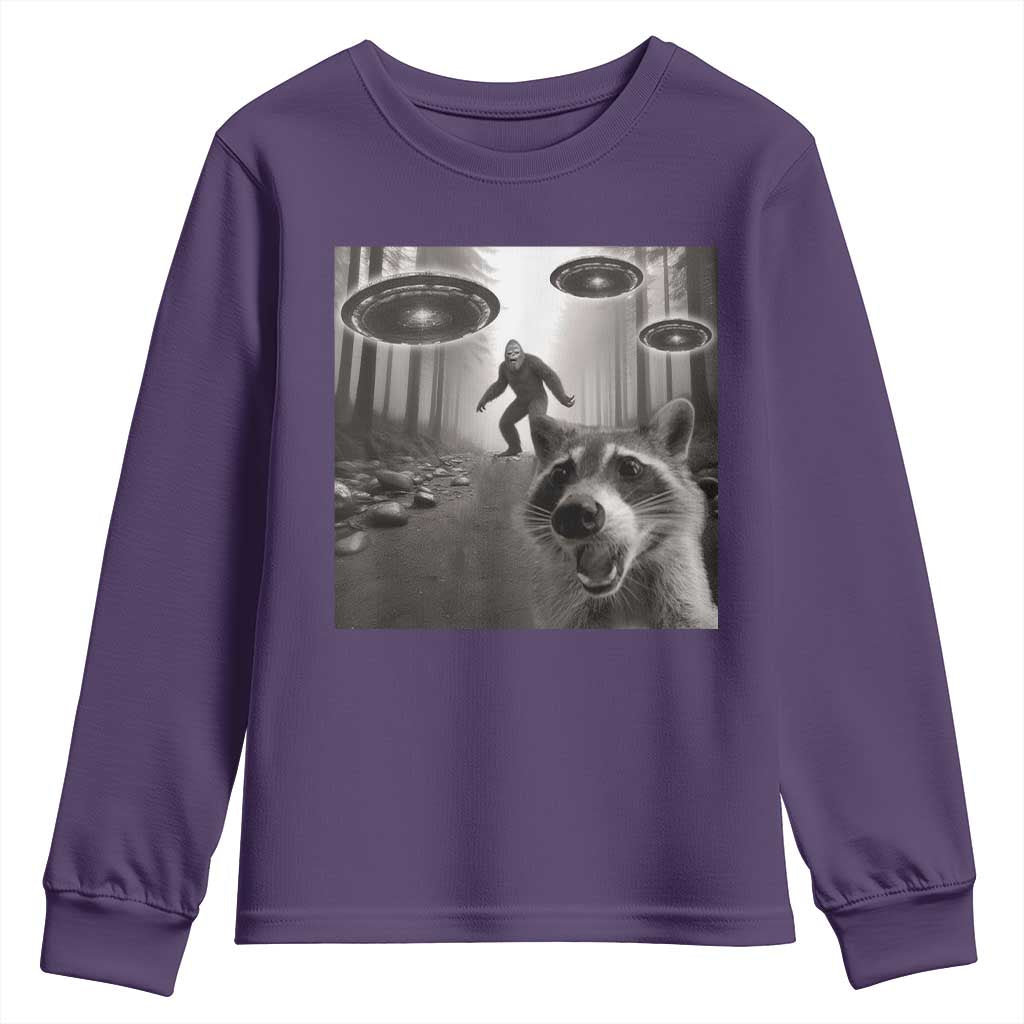 Raccoon Selfie With Bigfoot UFO Youth Sweatshirt Funny Feral Lover Gifts - Wonder Print Shop