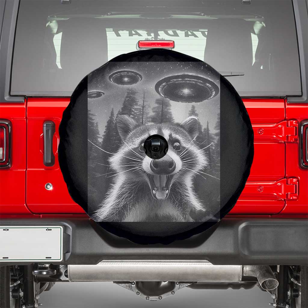 Racoon Meme Spare Tire Cover Selfie With Alien UFO - Wonder Print Shop