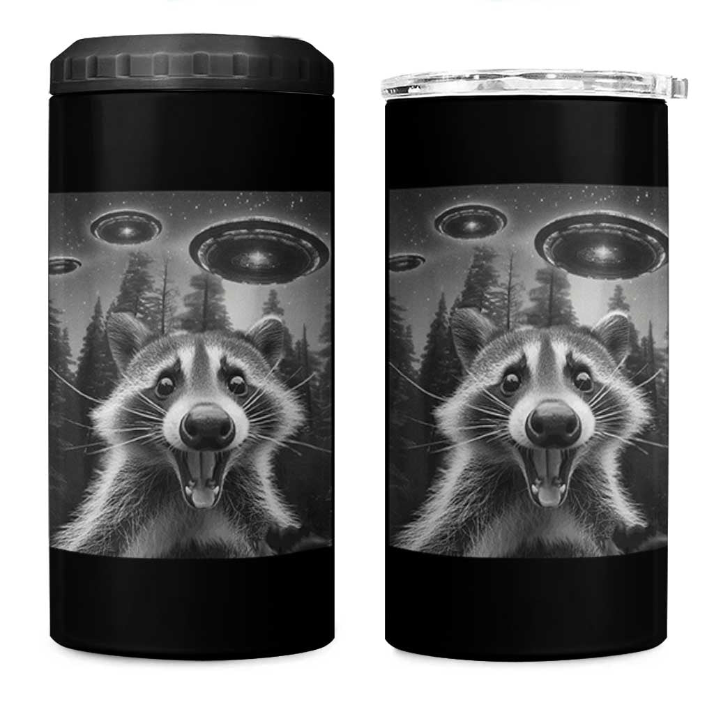 Racoon Meme 4 in 1 Can Cooler Tumbler Selfie With Alien UFO - Wonder Print Shop