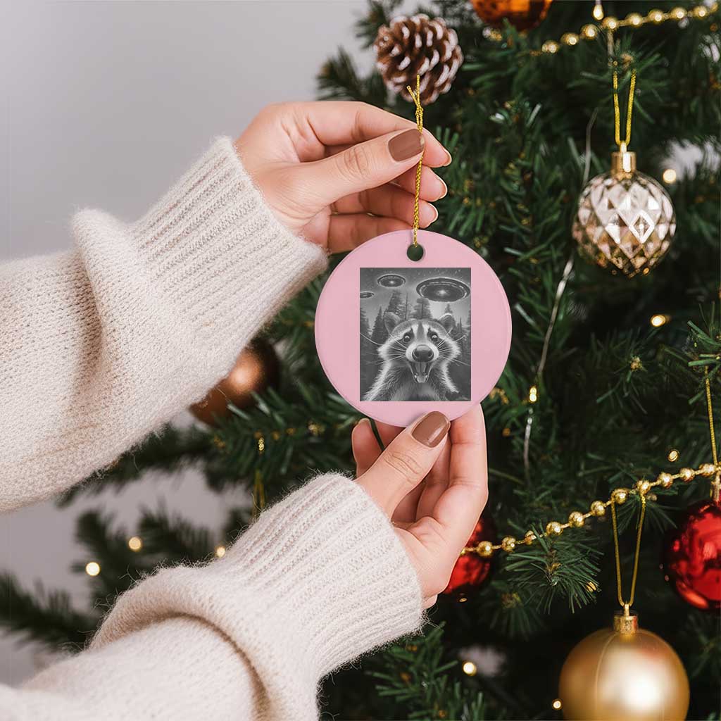 Racoon Meme Ceramic Ornament Selfie With Alien UFO - Wonder Print Shop