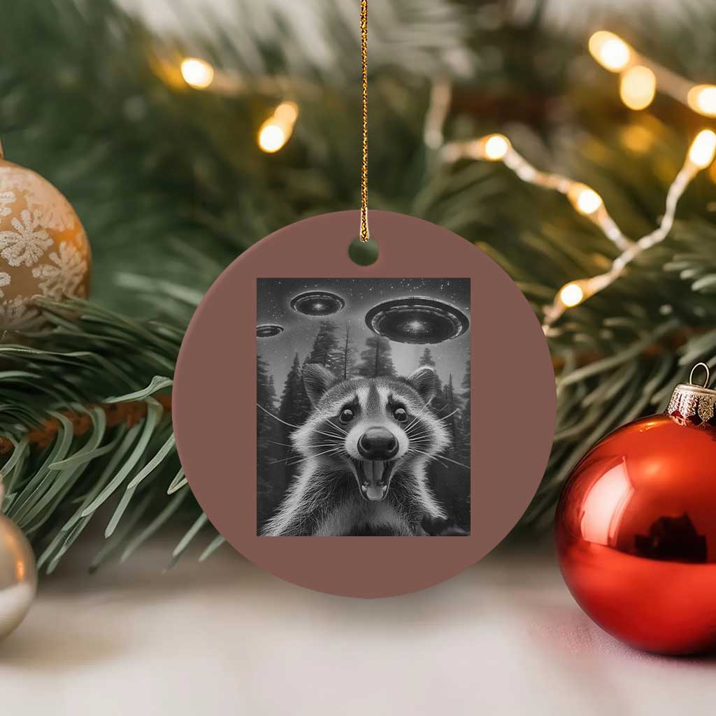 Racoon Meme Ceramic Ornament Selfie With Alien UFO - Wonder Print Shop