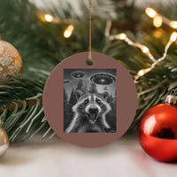 Racoon Meme Ceramic Ornament Selfie With Alien UFO - Wonder Print Shop