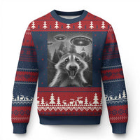 Racoon Meme Ugly Christmas Sweater Selfie With Alien UFO - Wonder Print Shop