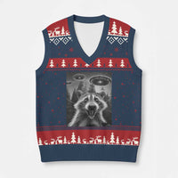 Racoon Meme V-Neck Knit Sweater Vest Selfie With Alien UFO - Wonder Print Shop