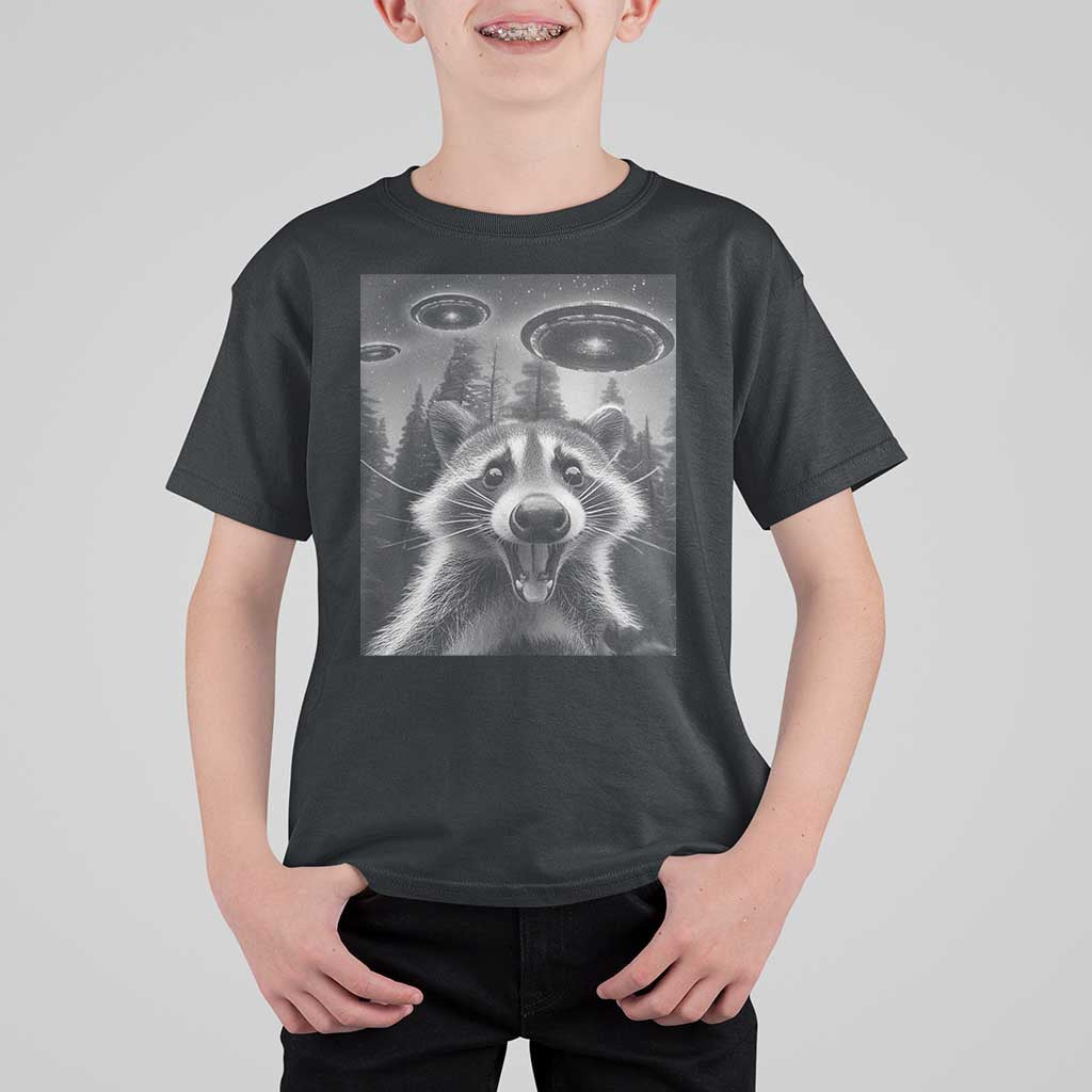 Racoon Meme T Shirt For Kid Selfie With Alien UFO - Wonder Print Shop