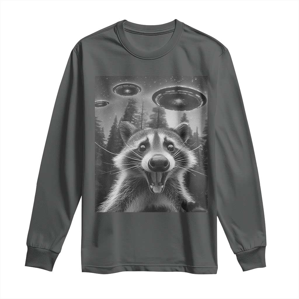 Racoon Meme Long Sleeve Shirt Selfie With Alien UFO - Wonder Print Shop