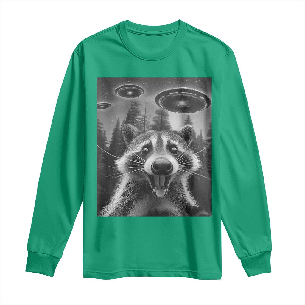 Racoon Meme Long Sleeve Shirt Selfie With Alien UFO - Wonder Print Shop