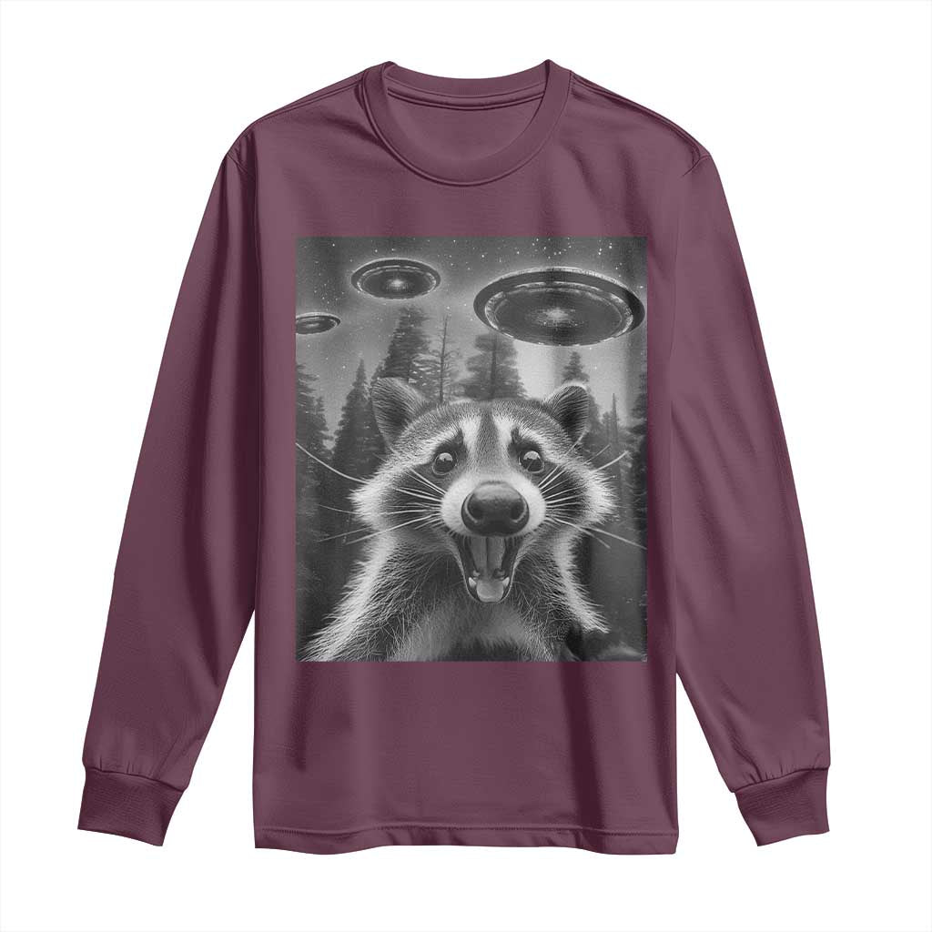 Racoon Meme Long Sleeve Shirt Selfie With Alien UFO - Wonder Print Shop