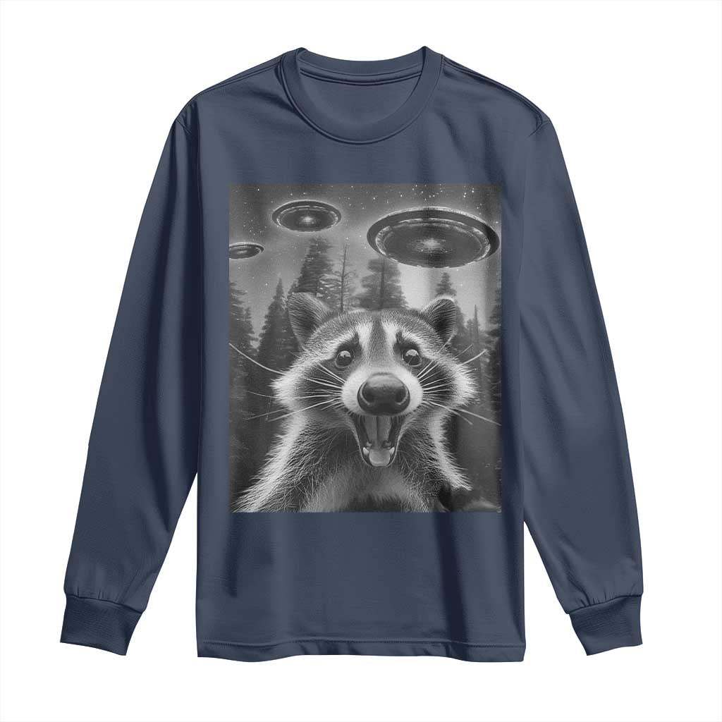 Racoon Meme Long Sleeve Shirt Selfie With Alien UFO - Wonder Print Shop