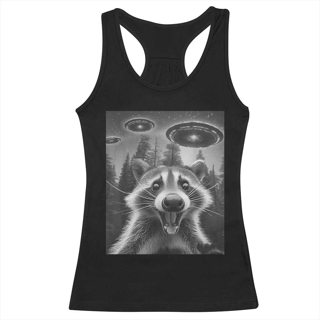 Racoon Meme Racerback Tank Top Selfie With Alien UFO - Wonder Print Shop