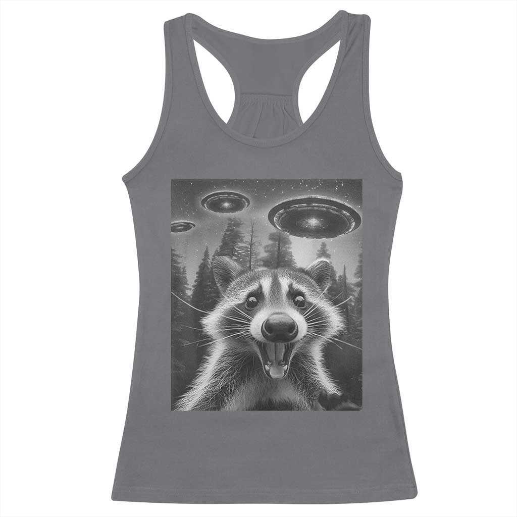 Racoon Meme Racerback Tank Top Selfie With Alien UFO - Wonder Print Shop