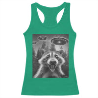 Racoon Meme Racerback Tank Top Selfie With Alien UFO - Wonder Print Shop