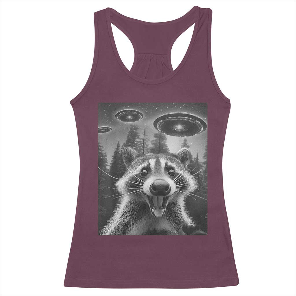 Racoon Meme Racerback Tank Top Selfie With Alien UFO - Wonder Print Shop