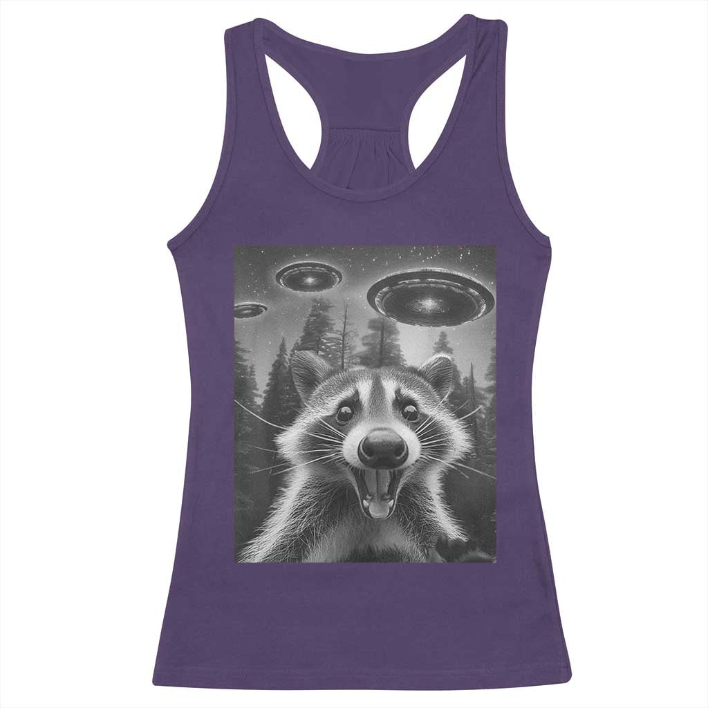Racoon Meme Racerback Tank Top Selfie With Alien UFO - Wonder Print Shop