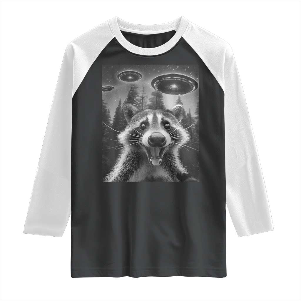 Racoon Meme Raglan Shirt Selfie With Alien UFO - Wonder Print Shop