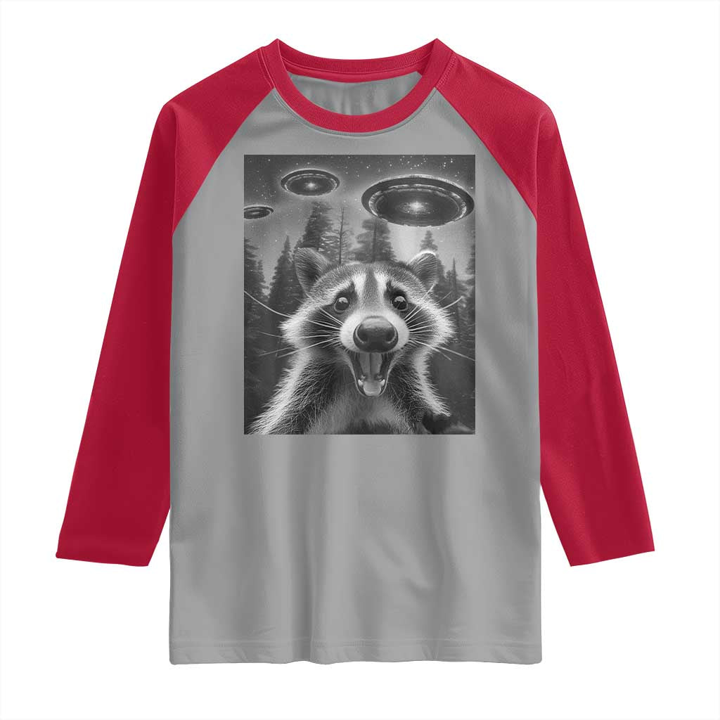 Racoon Meme Raglan Shirt Selfie With Alien UFO - Wonder Print Shop