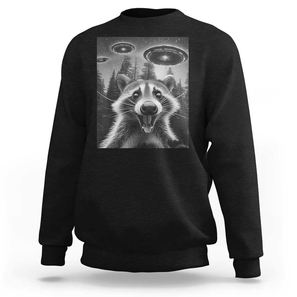 Racoon Meme Sweatshirt Selfie With Alien UFO - Wonder Print Shop