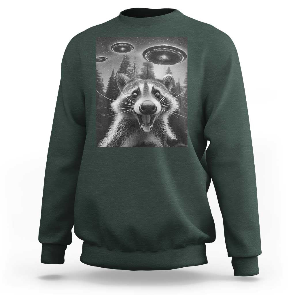 Racoon Meme Sweatshirt Selfie With Alien UFO - Wonder Print Shop