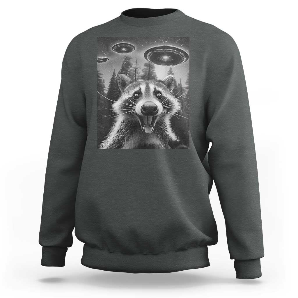 Racoon Meme Sweatshirt Selfie With Alien UFO - Wonder Print Shop