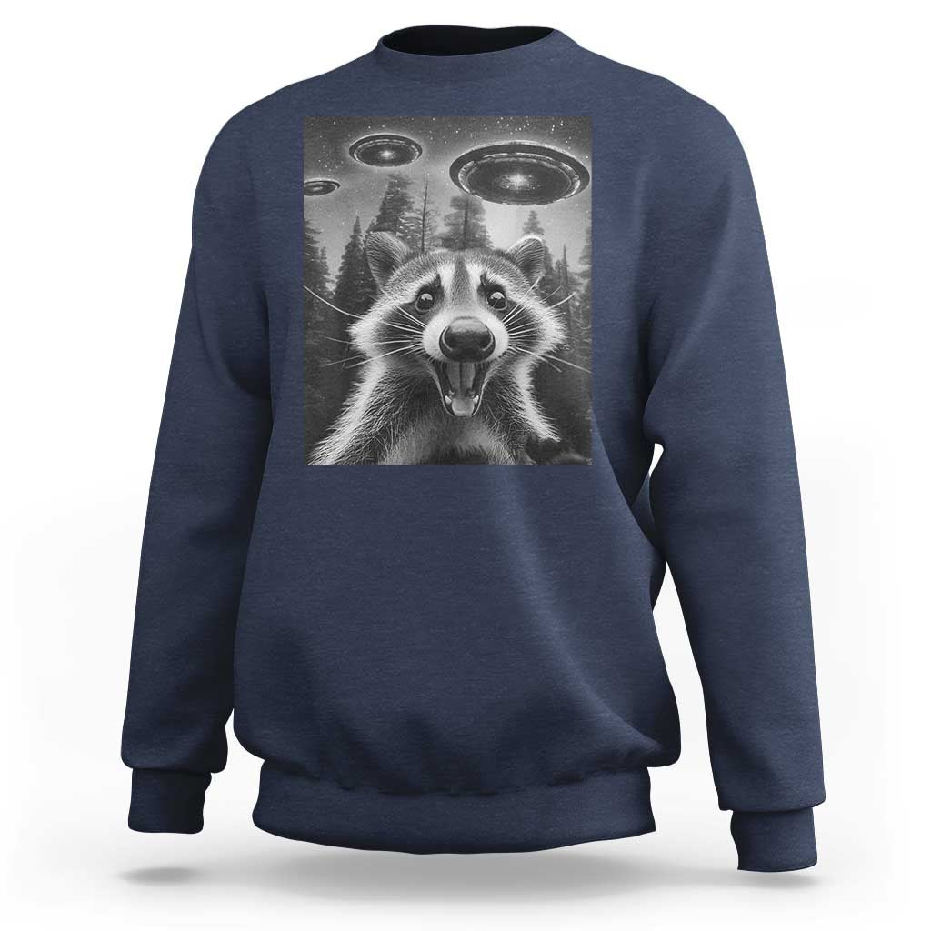 Racoon Meme Sweatshirt Selfie With Alien UFO - Wonder Print Shop